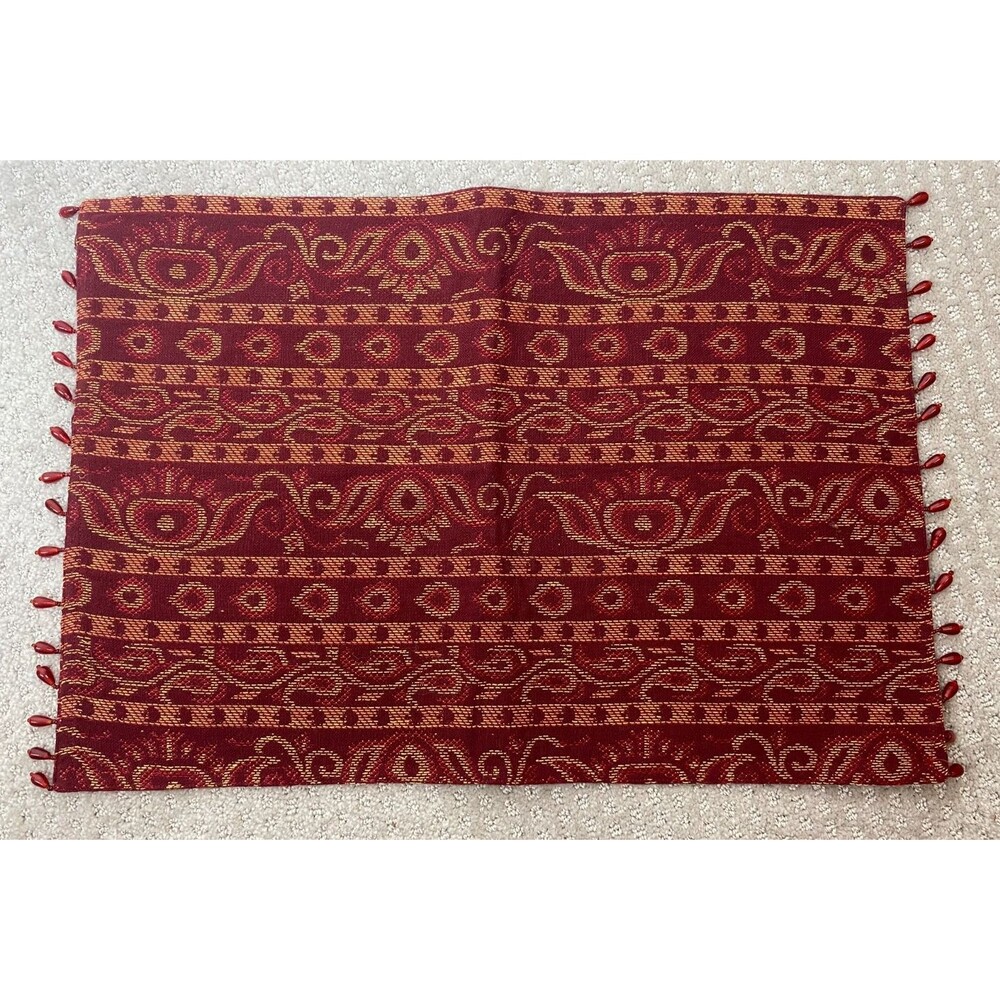 Pier 1 Beaded Yuma Placemats 14 x 20 Cotton Set of 5 Boho Dark Red